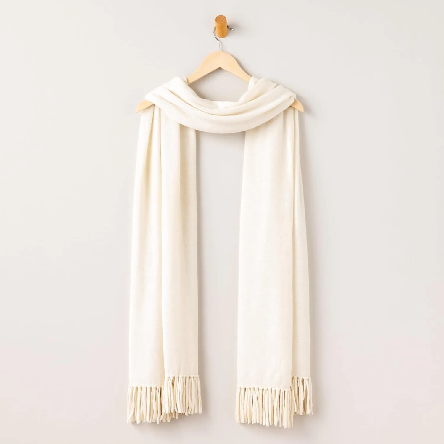 Fishers Finery Women's 100% Cashmere Knit Shawl Wrap with Fringe | Oversized 78” long by 28” wide