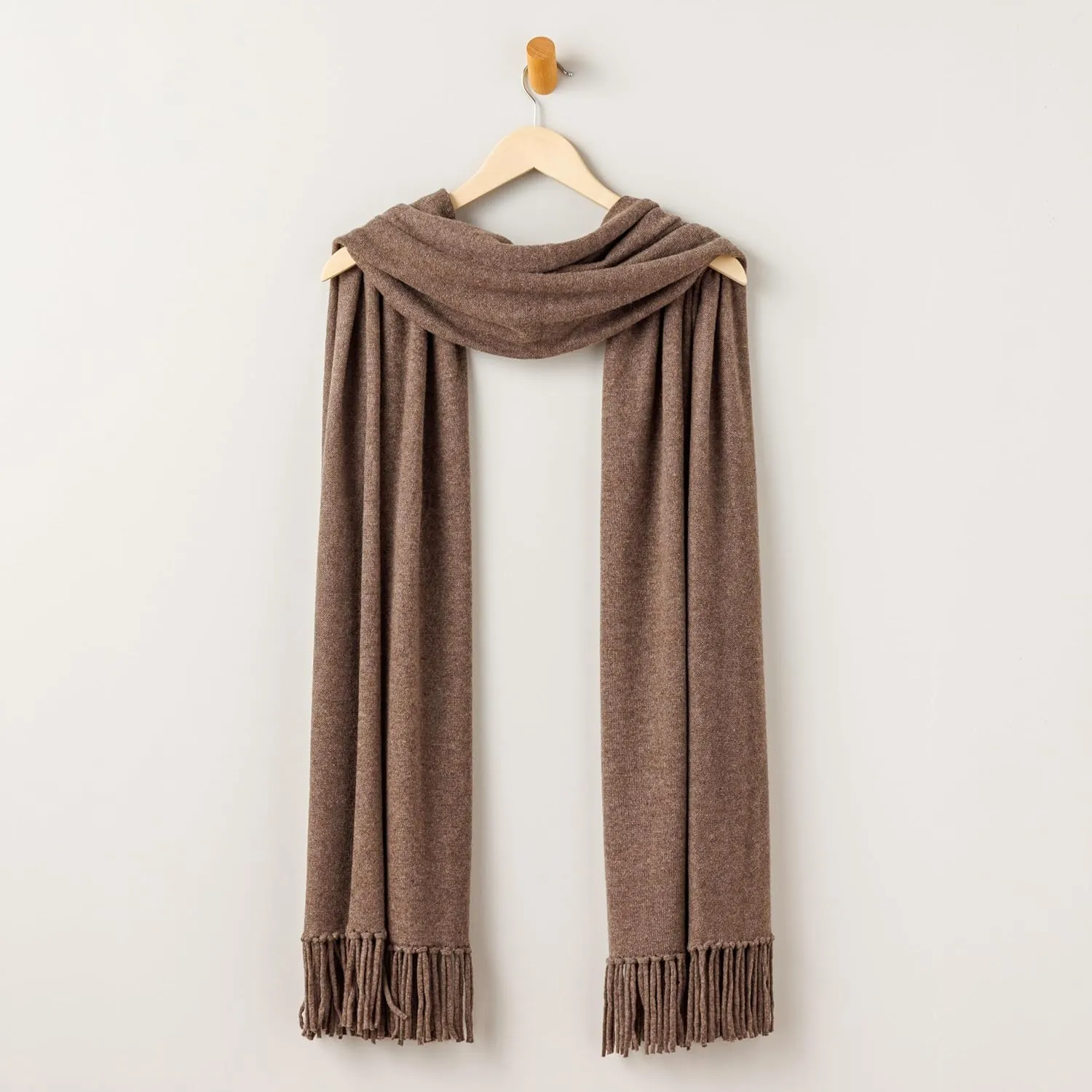 Fishers Finery Women's 100% Cashmere Knit Shawl Wrap with Fringe | Oversized 78” long by 28” wide