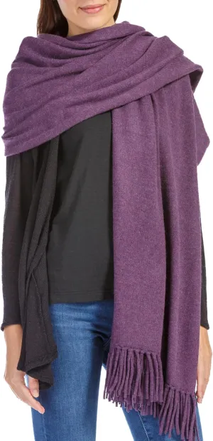Fishers Finery Women's 100% Cashmere Knit Shawl Wrap with Fringe | Oversized 78” long by 28” wide
