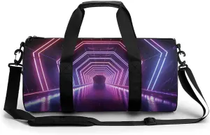 Fitness Bag, Neon Lights Tunnel Print Reusable Gym Bag Sports Travel Fitness Bag Essentials Gym Bag with Shoe Compartment, 17.7in/9in/9in, style