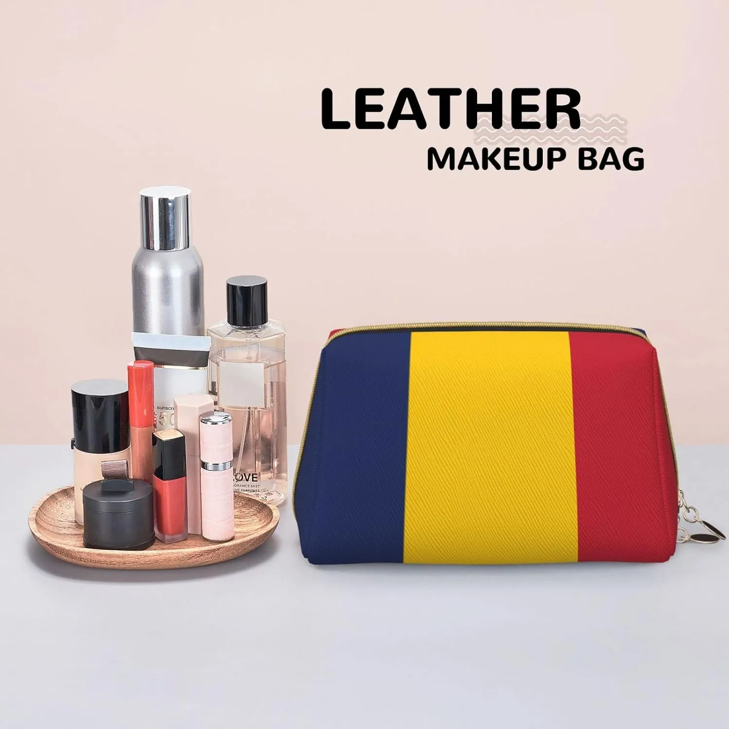 Flag Of Chadmakeup Bag Organizer,Toiletry Cosmetic Bag,Zipper Pouch Brushes Storage Case(Large)