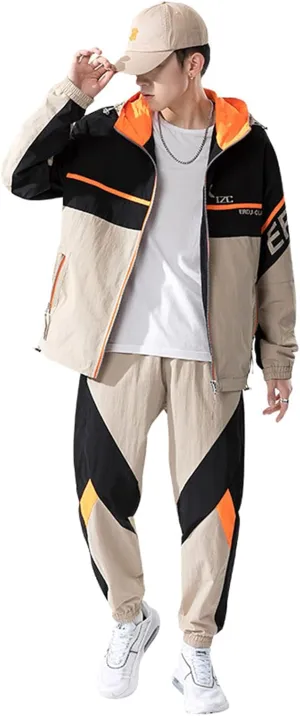 Floette Retro Colorblocked Track Jacket Windbreaker Jacket Athletic Hip Hop Outdoor Windproof Coat