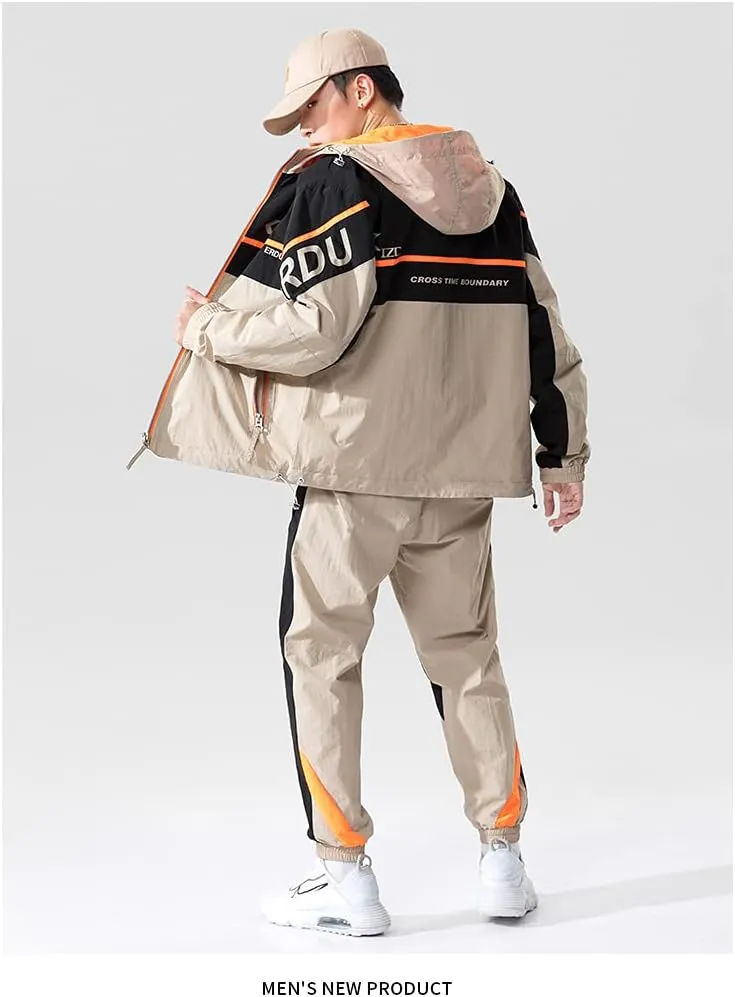 Floette Retro Colorblocked Track Jacket Windbreaker Jacket Athletic Hip Hop Outdoor Windproof Coat