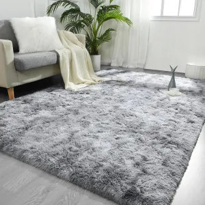 FlyDOIT Large Area Rugs for Living Room, 4x6 Feet Tie-Dyed Light Grey Shaggy Rug Fluffy Throw Carpets, Ultra Soft Plush Modern Indoor Fuzzy Rugs for Bedroom Girls Kids Nursery Room Dorm Home Decor