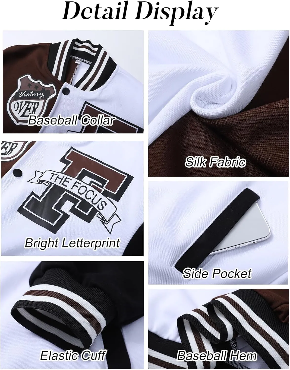 Flygo Women's Cropped Varsity Jacket Baseball Jacket Colorblock Letter Print Y2k Button Down Bomber Uniform
