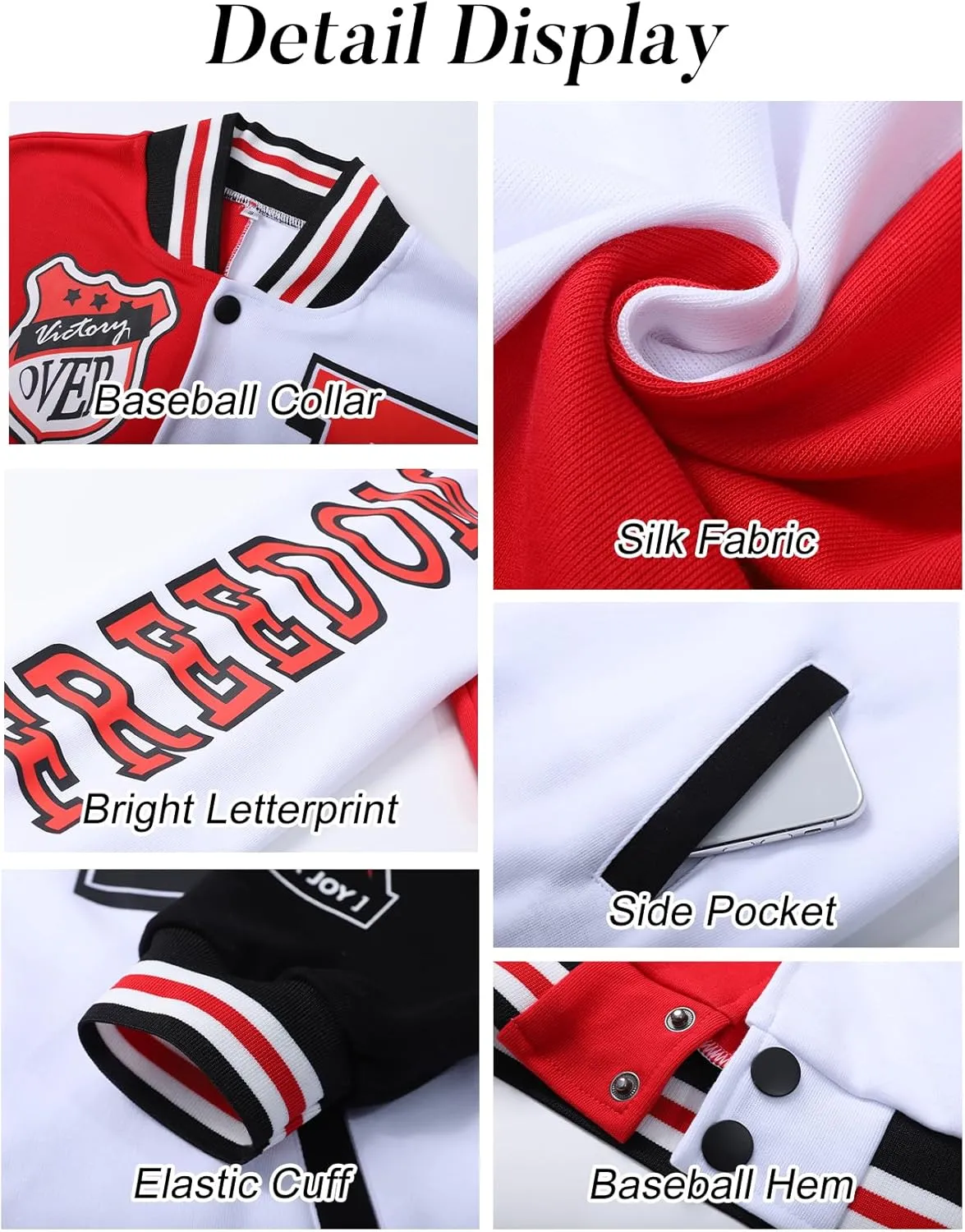 Flygo Women's Cropped Varsity Jacket Baseball Jacket Colorblock Letter Print Y2k Button Down Bomber Uniform