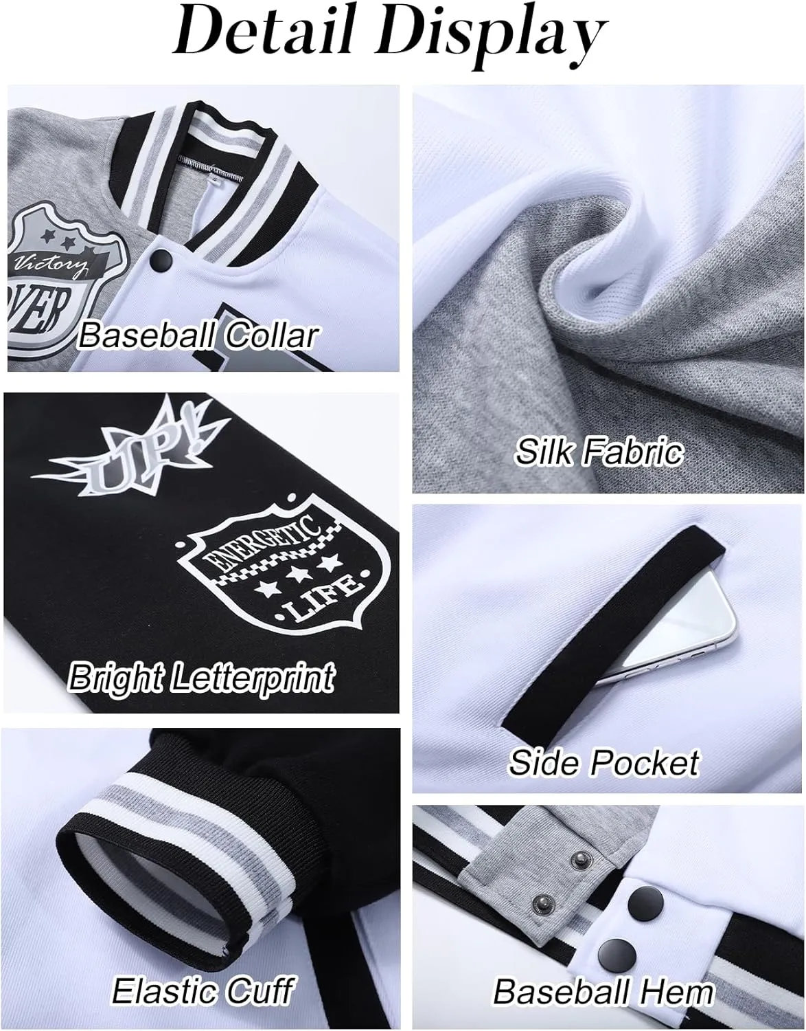 Flygo Women's Cropped Varsity Jacket Baseball Jacket Colorblock Letter Print Y2k Button Down Bomber Uniform