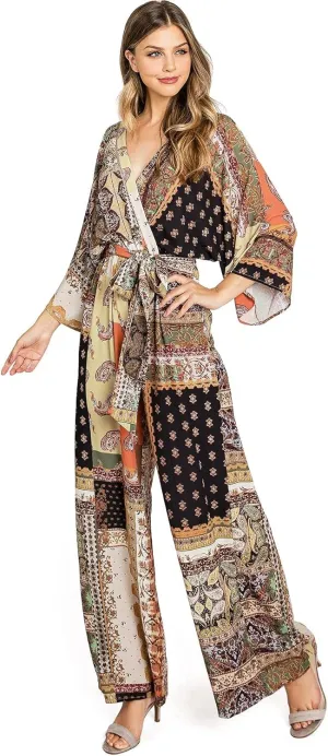 Flying Tomato Women's Patchwork Bohemian Chiffon Jumpsuit