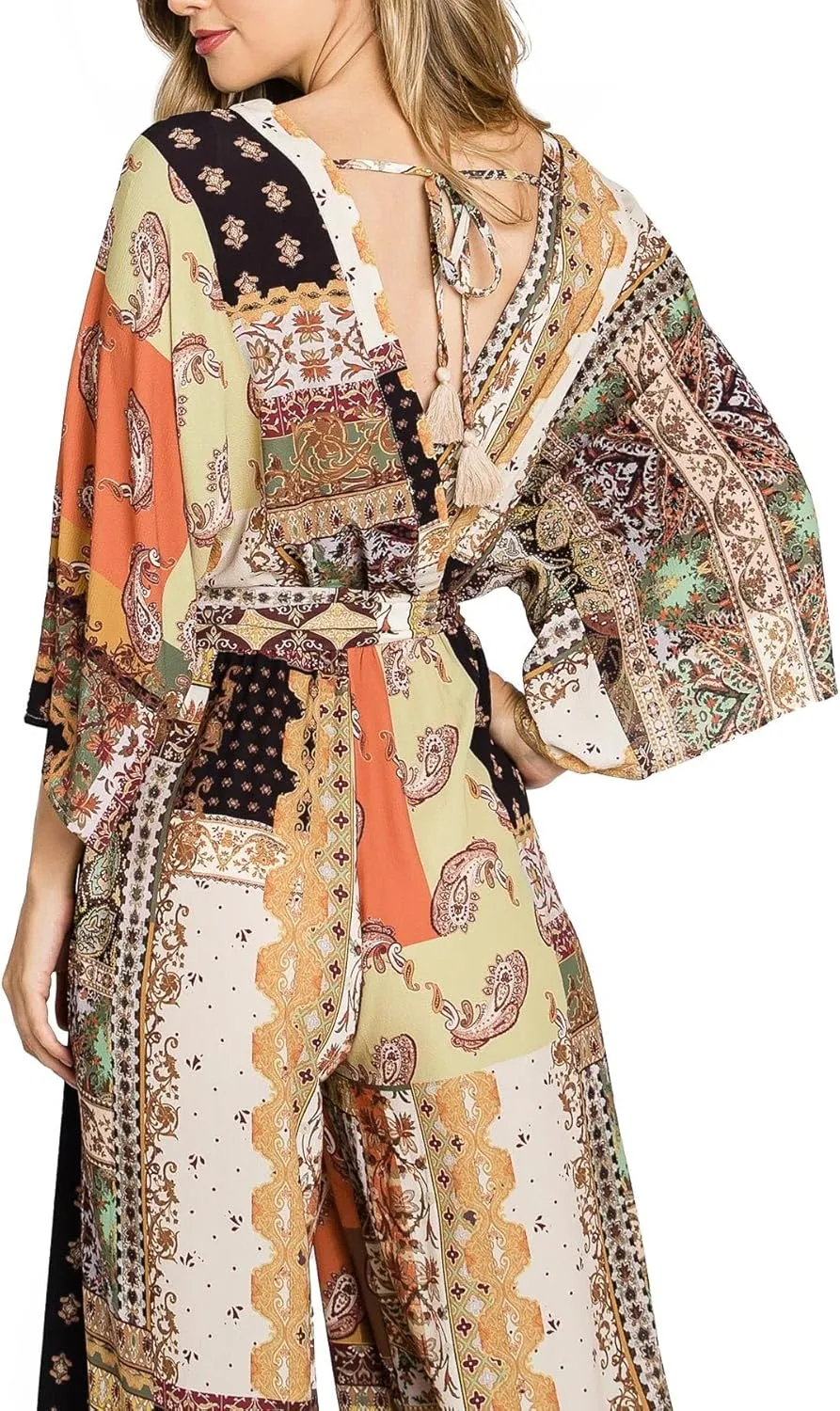 Flying Tomato Women's Patchwork Bohemian Chiffon Jumpsuit