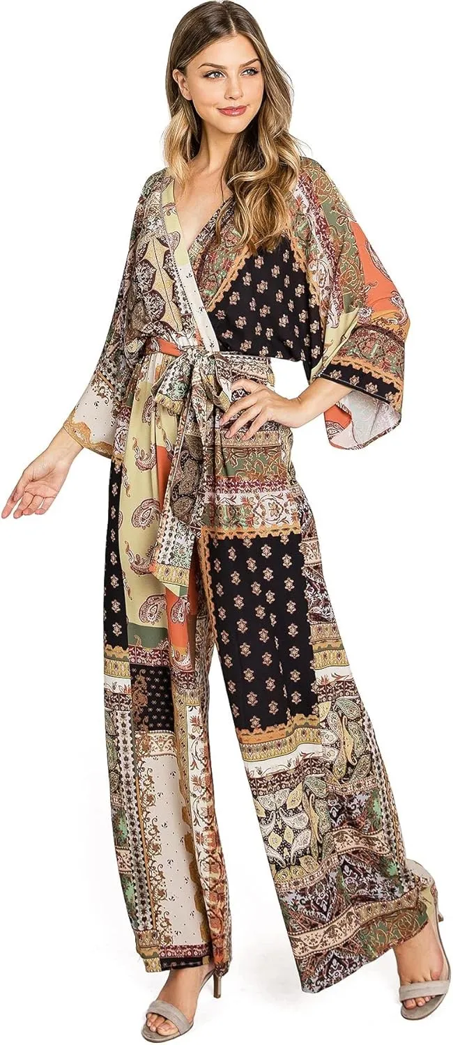 Flying Tomato Women's Patchwork Bohemian Chiffon Jumpsuit