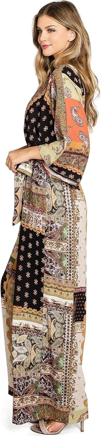 Flying Tomato Women's Patchwork Bohemian Chiffon Jumpsuit