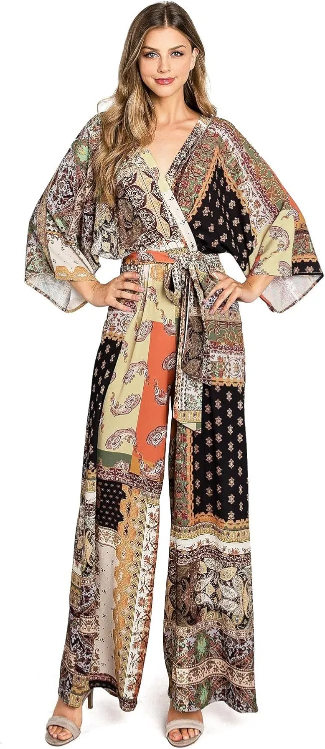 Flying Tomato Women's Patchwork Bohemian Chiffon Jumpsuit
