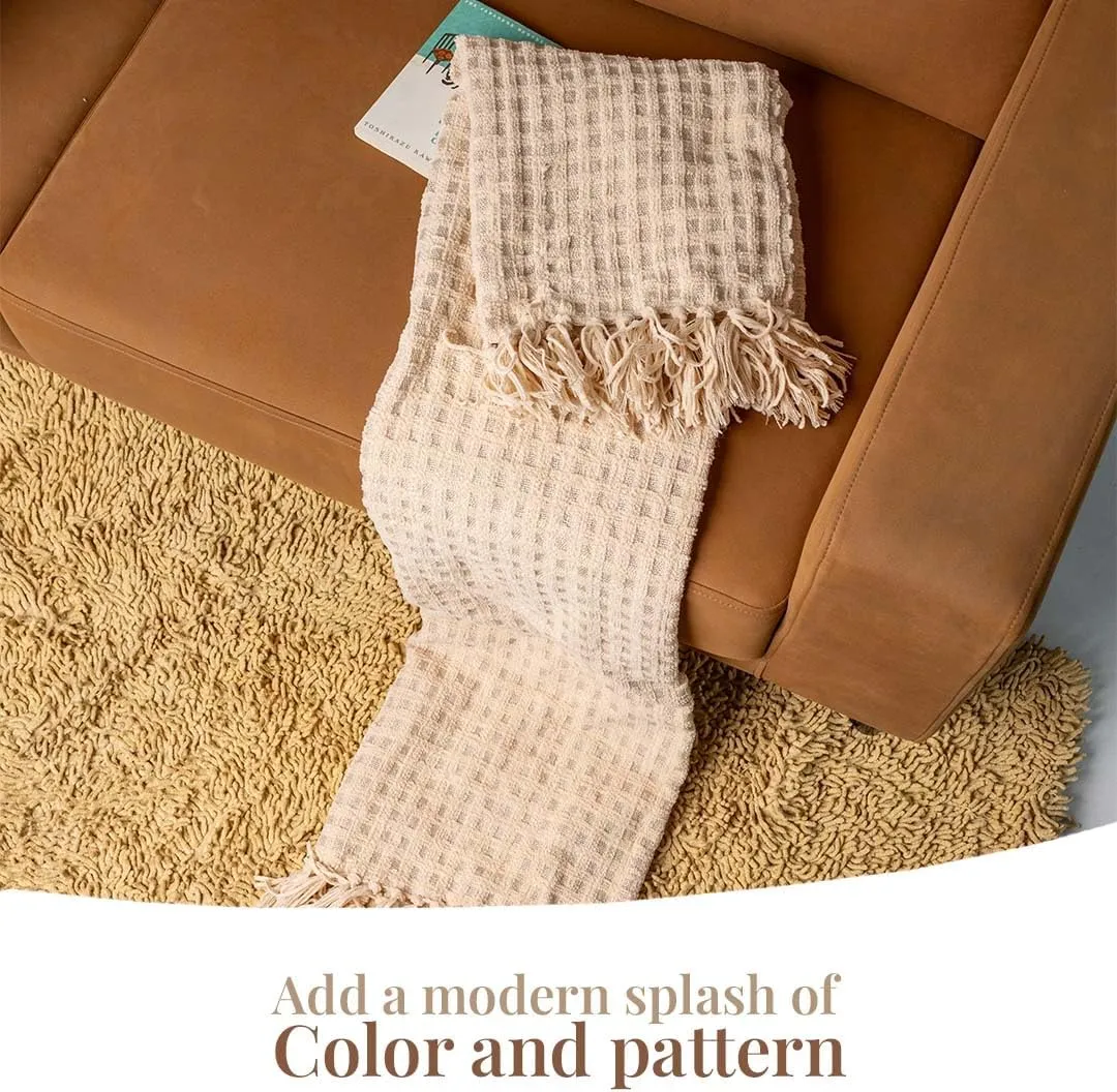 Folkulture Throw Blanket | (60 x 50) Chunky Knit Blanket for Bed, Couch | Boho Chenille White Thick Knitted Throw Blanket | Ultra Soft, Plush, Lightweight, Machine Wash and Giftable Throws