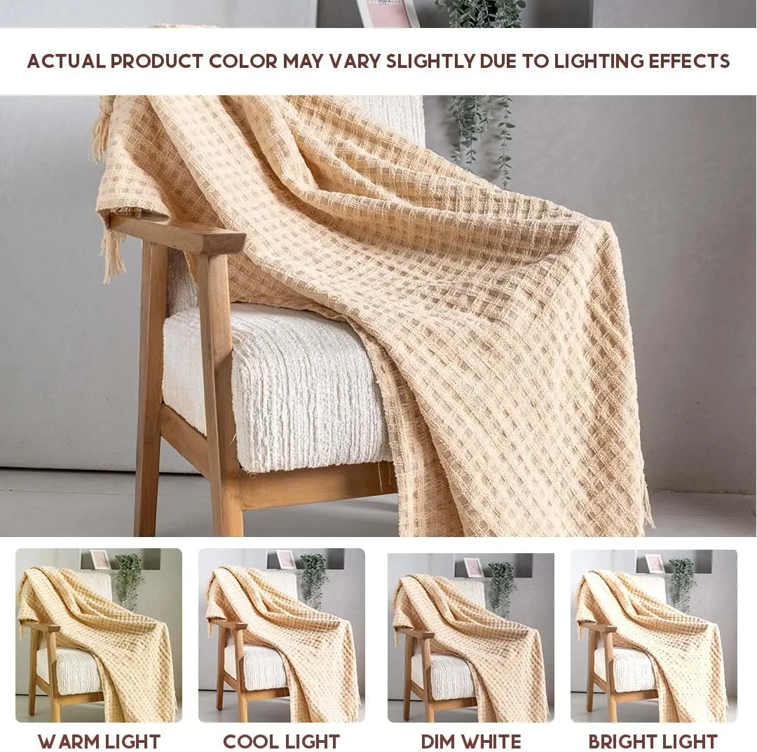 Folkulture Throw Blanket | (60 x 50) Chunky Knit Blanket for Bed, Couch | Boho Chenille White Thick Knitted Throw Blanket | Ultra Soft, Plush, Lightweight, Machine Wash and Giftable Throws