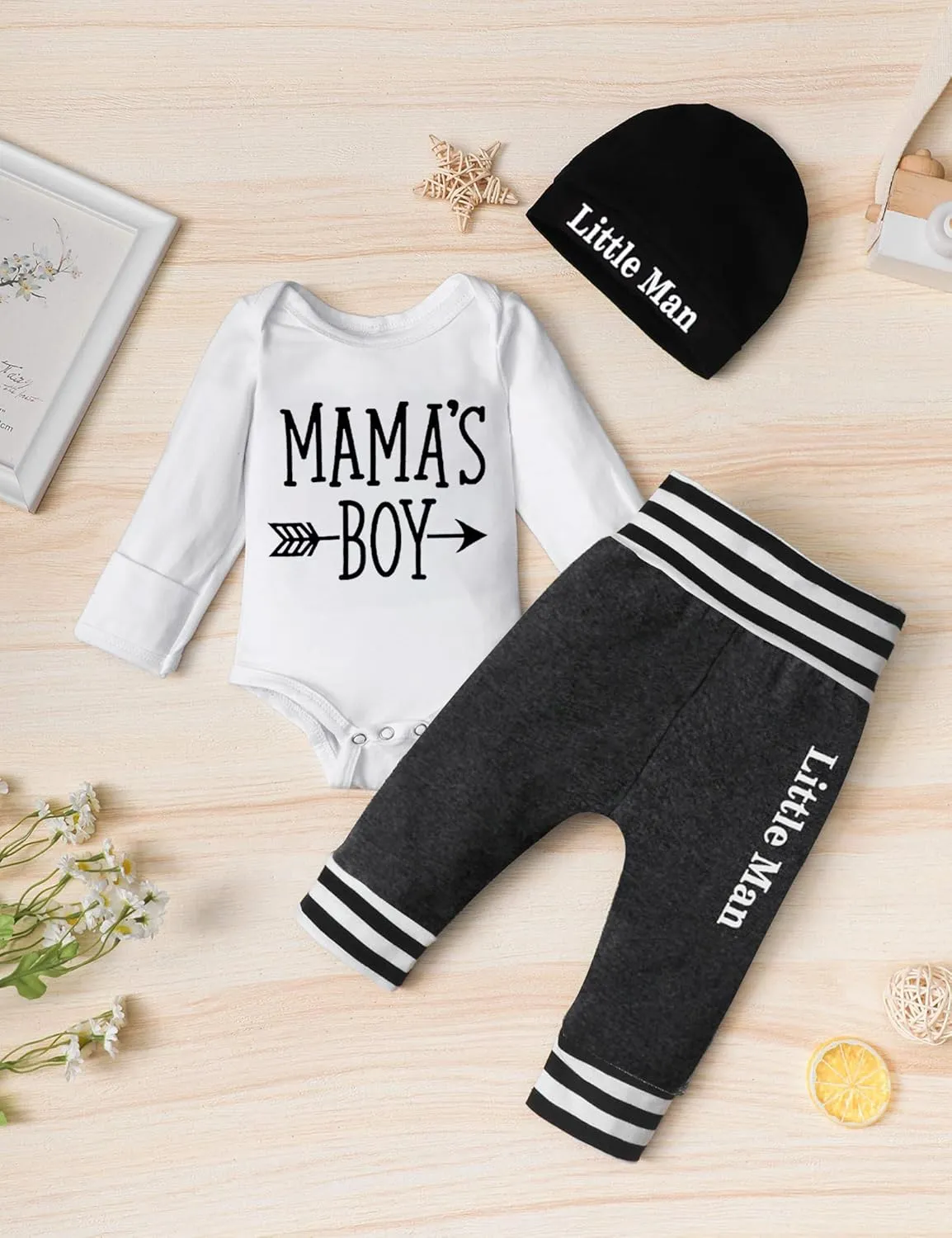 Fommy Newborn Baby Boy Clothes New to The Crew Letter Print Romper  Pants Hat 3PCS Outfit