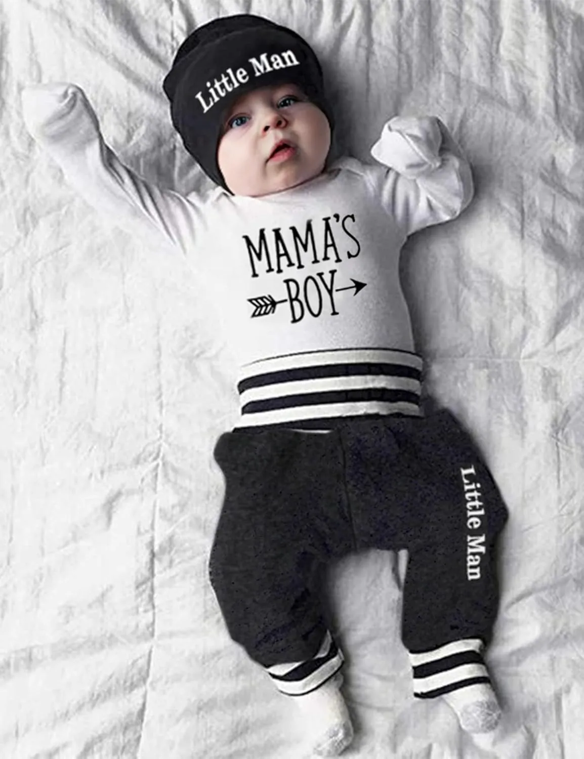 Fommy Newborn Baby Boy Clothes New to The Crew Letter Print Romper  Pants Hat 3PCS Outfit