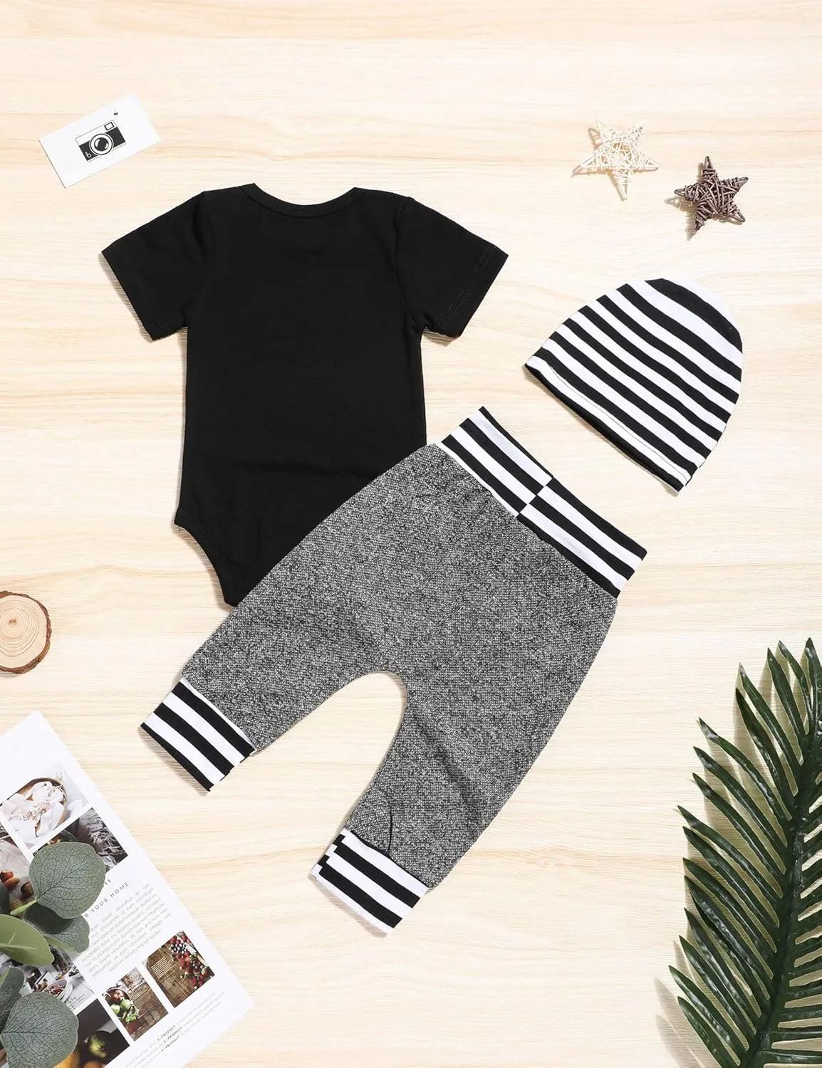 Fommy Newborn Baby Boy Clothes New to The Crew Letter Print Romper  Pants Hat 3PCS Outfit