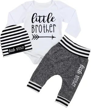 Fommy Newborn Baby Boy Clothes New to The Crew Letter Print Romper  Pants Hat 3PCS Outfit