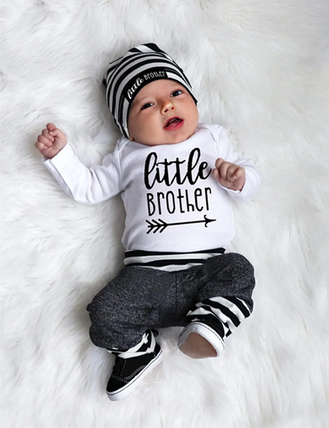 Fommy Newborn Baby Boy Clothes New to The Crew Letter Print Romper  Pants Hat 3PCS Outfit