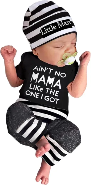 Fommy Newborn Baby Boy Clothes New to The Crew Letter Print Romper  Pants Hat 3PCS Outfit