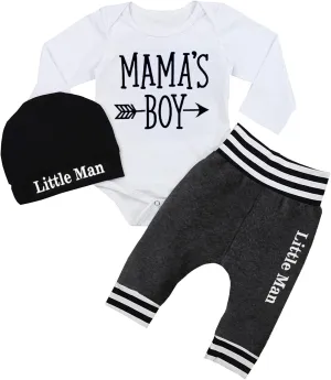 Fommy Newborn Baby Boy Clothes New to The Crew Letter Print Romper  Pants Hat 3PCS Outfit