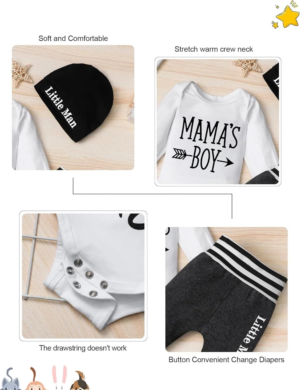 Fommy Newborn Baby Boy Clothes New to The Crew Letter Print Romper  Pants Hat 3PCS Outfit