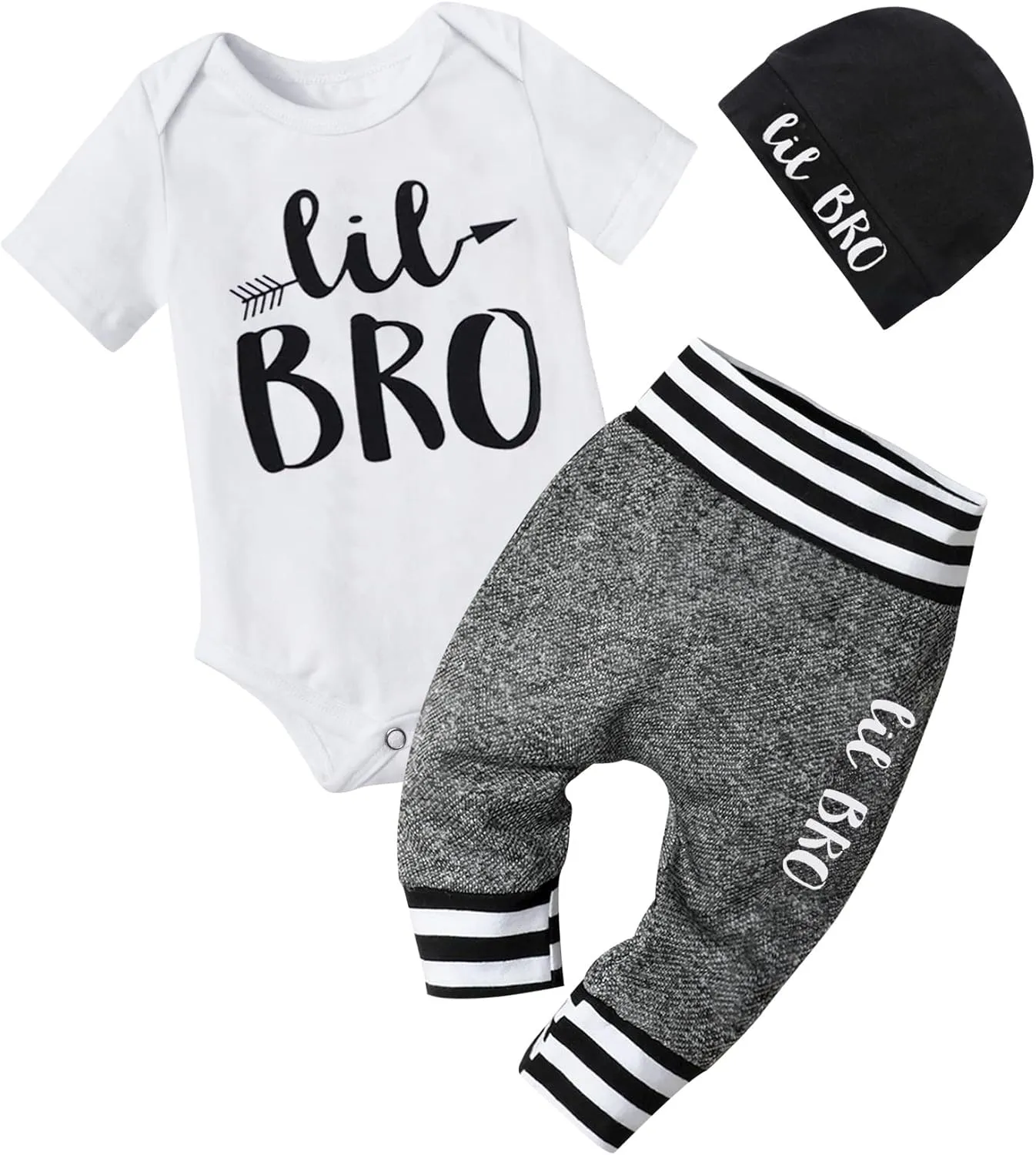 Fommy Newborn Baby Boy Clothes New to The Crew Letter Print Romper  Pants Hat 3PCS Outfit