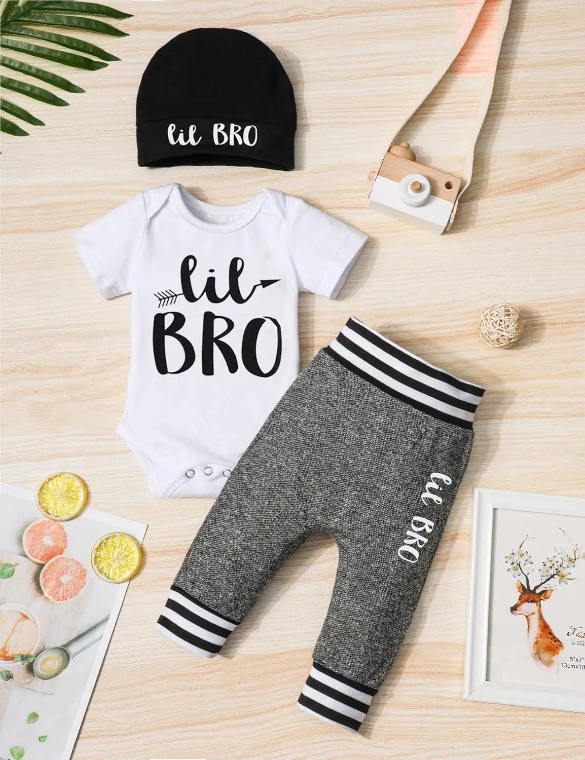 Fommy Newborn Baby Boy Clothes New to The Crew Letter Print Romper  Pants Hat 3PCS Outfit