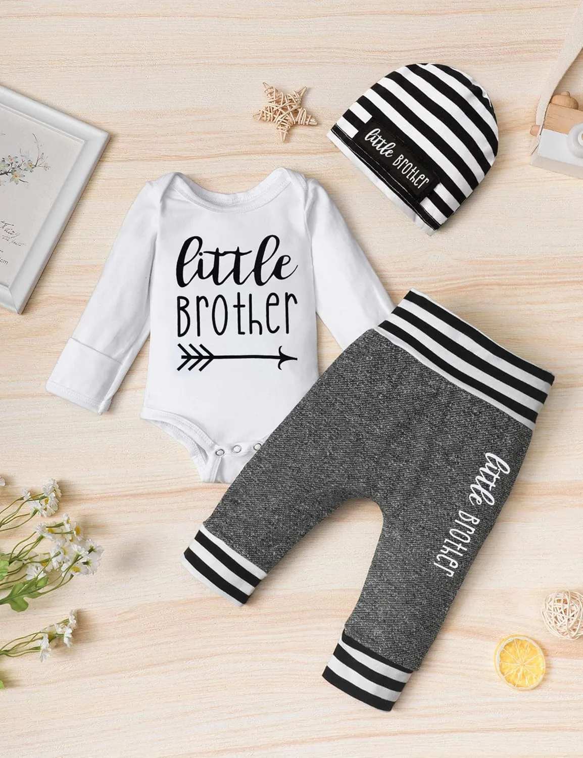 Fommy Newborn Baby Boy Clothes New to The Crew Letter Print Romper  Pants Hat 3PCS Outfit