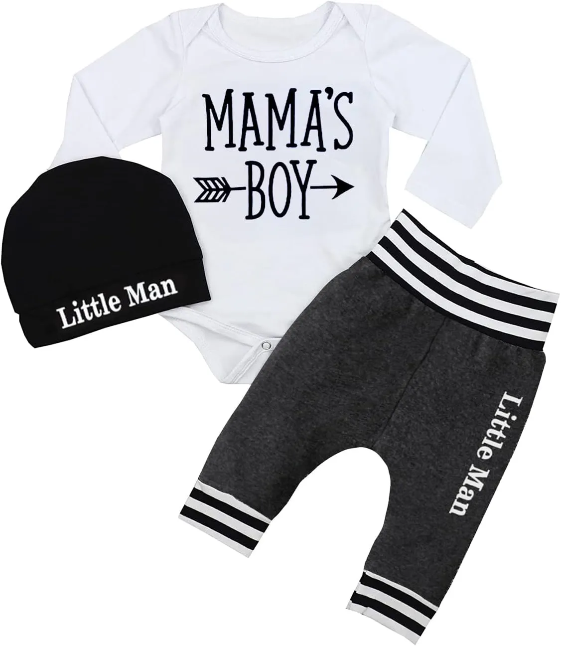 Fommy Newborn Baby Boy Clothes New to The Crew Letter Print Romper  Pants Hat 3PCS Outfit