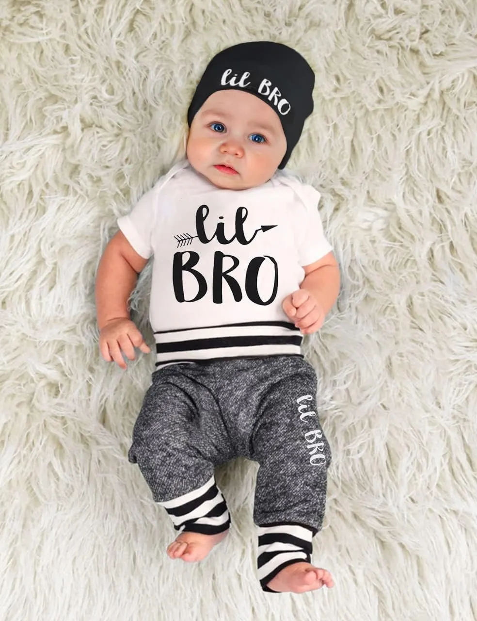 Fommy Newborn Baby Boy Clothes New to The Crew Letter Print Romper  Pants Hat 3PCS Outfit