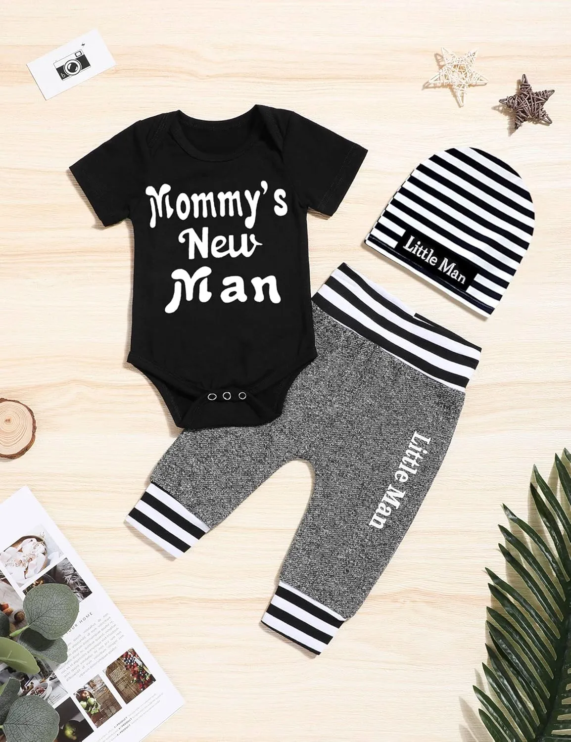 Fommy Newborn Baby Boy Clothes New to The Crew Letter Print Romper  Pants Hat 3PCS Outfit