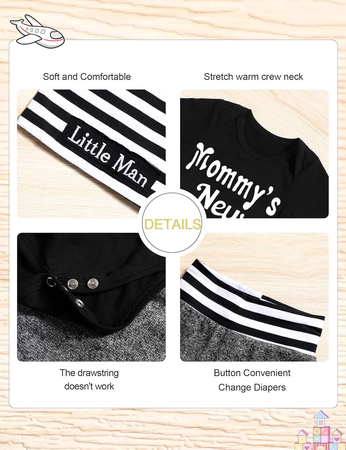 Fommy Newborn Baby Boy Clothes New to The Crew Letter Print Romper  Pants Hat 3PCS Outfit