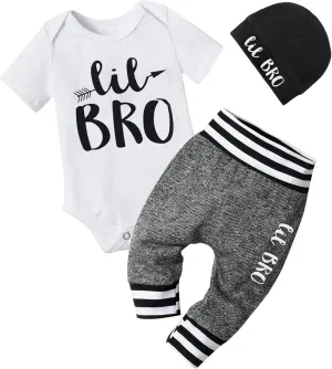 Fommy Newborn Baby Boy Clothes New to The Crew Letter Print Romper  Pants Hat 3PCS Outfit
