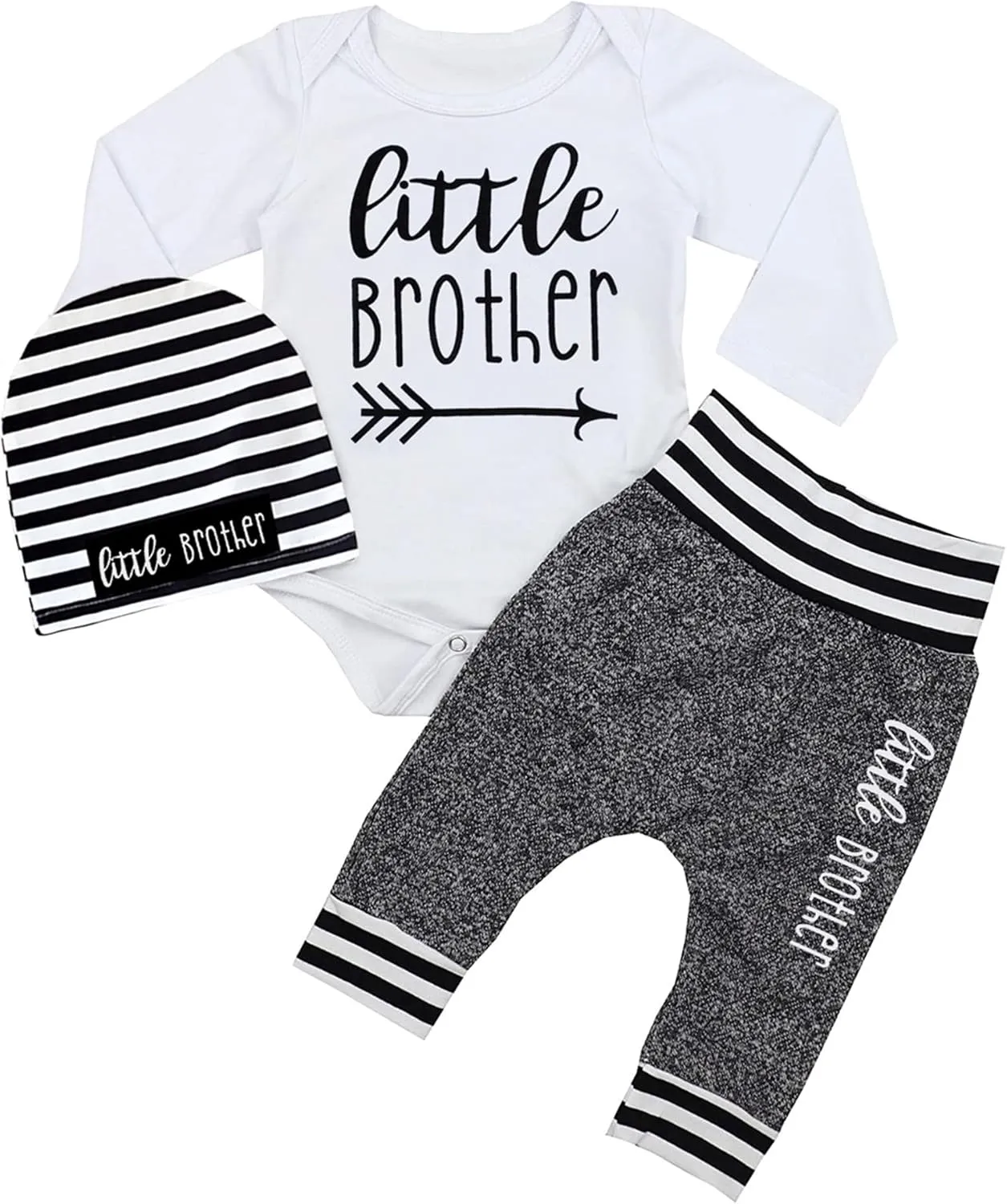 Fommy Newborn Baby Boy Clothes New to The Crew Letter Print Romper  Pants Hat 3PCS Outfit