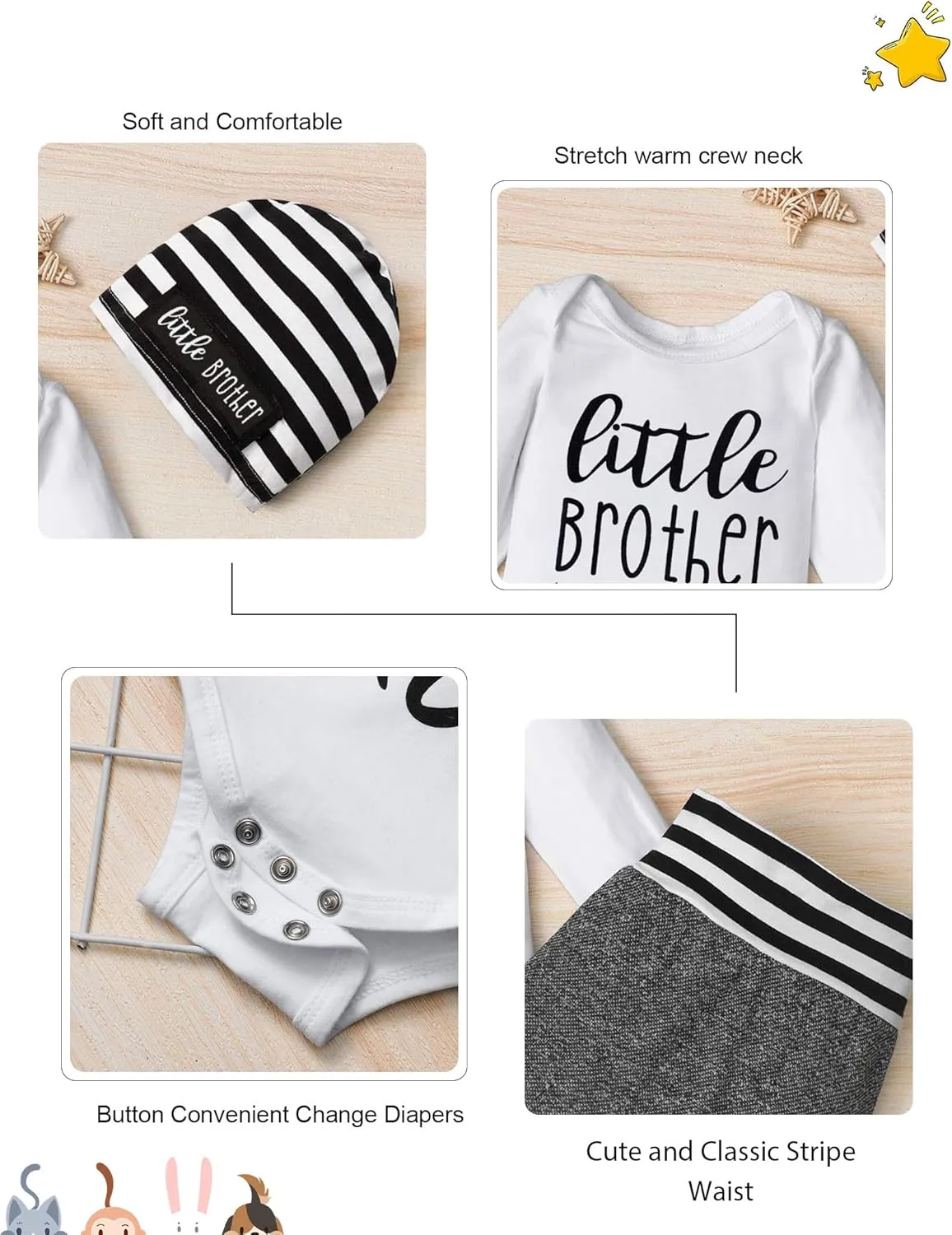 Fommy Newborn Baby Boy Clothes New to The Crew Letter Print Romper  Pants Hat 3PCS Outfit