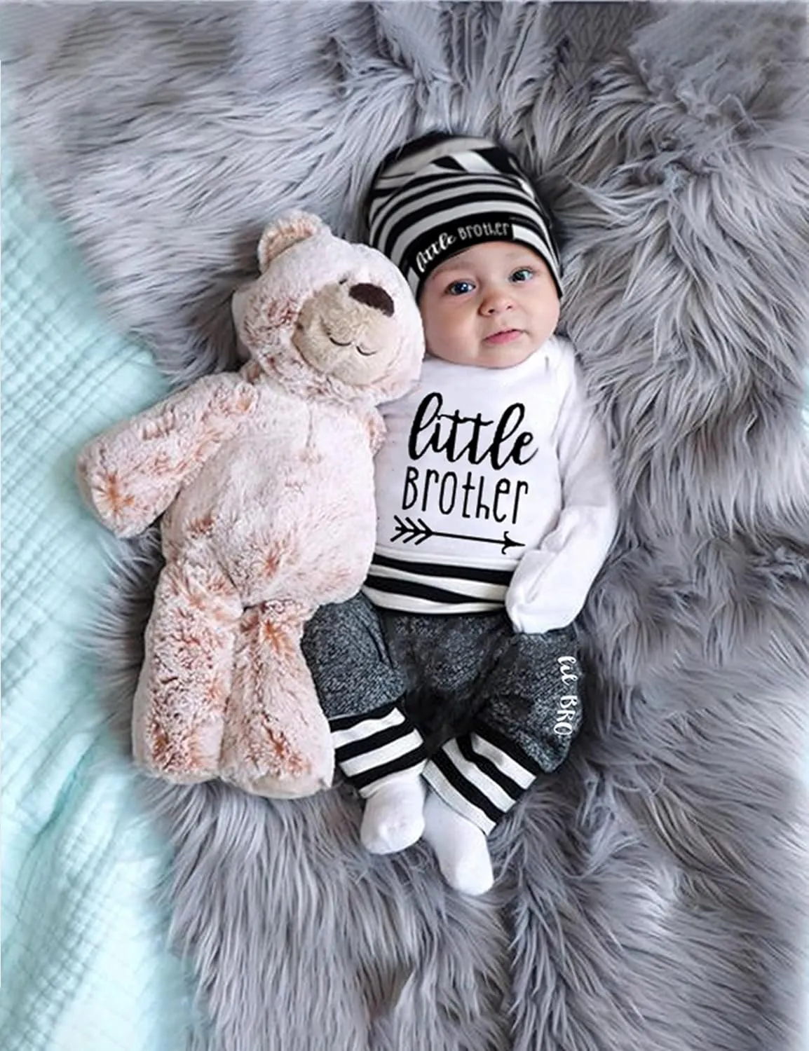 Fommy Newborn Baby Boy Clothes New to The Crew Letter Print Romper  Pants Hat 3PCS Outfit