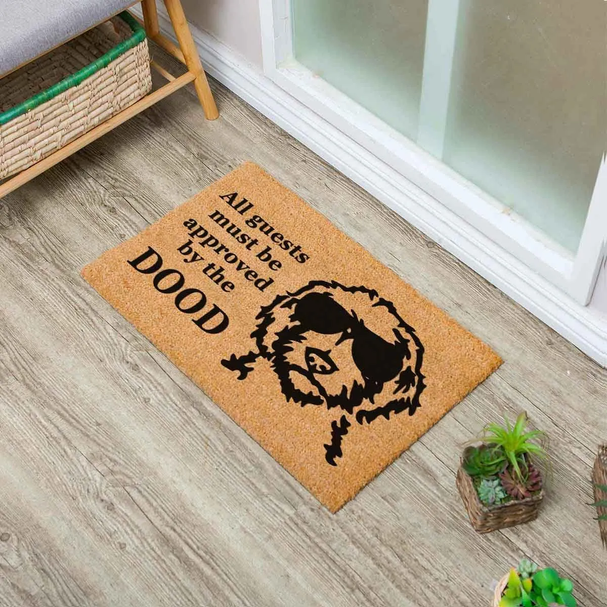 Funny Coir Doormat All Guests Must Be Approved DOOD Door Mat Entryway Outdoor Mat with Heavy Duty Front Porch Patio Welcome Mats Entry Natural Coir Mat Novelty House Warming Gift Mat 23.7 x 15.7 inch