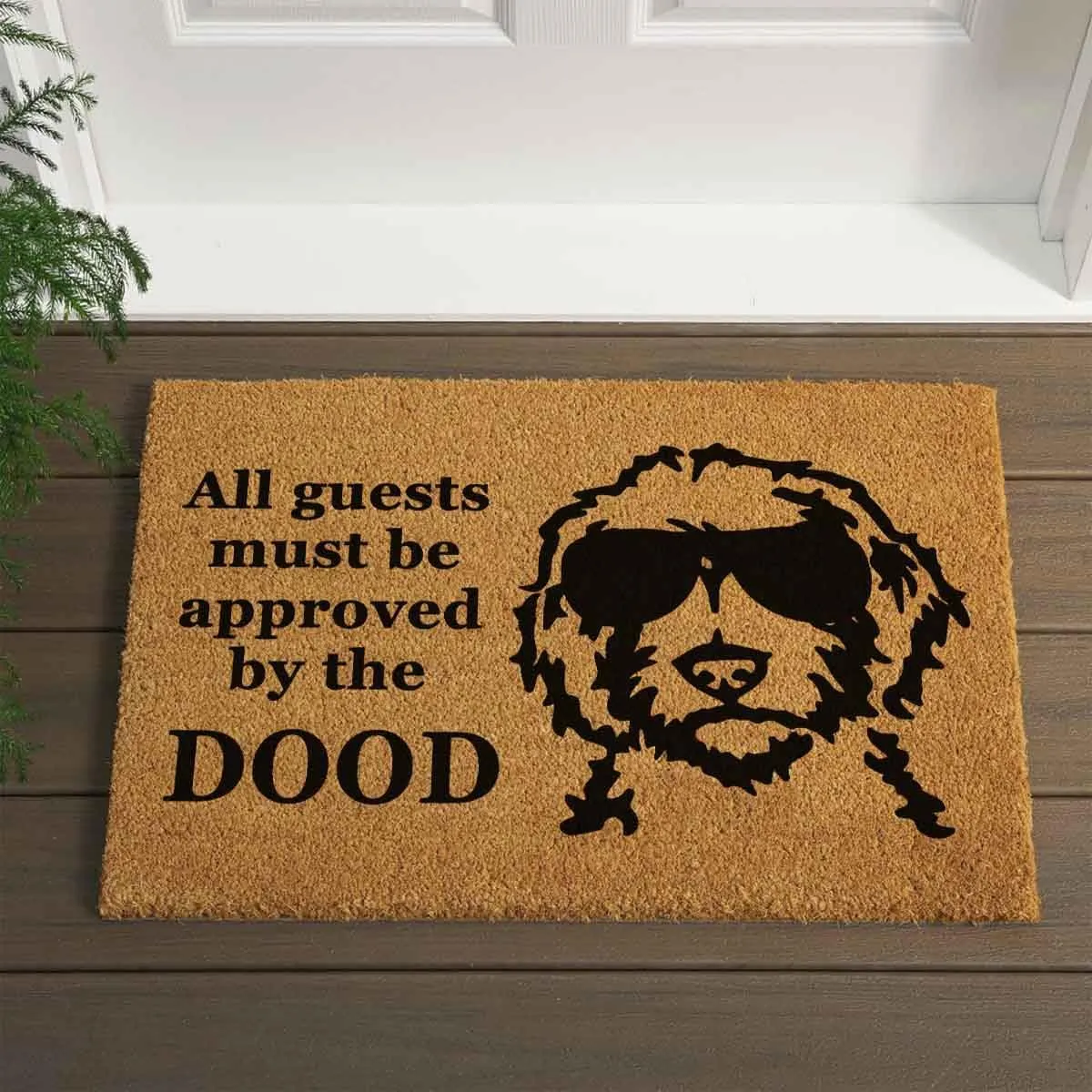 Funny Coir Doormat All Guests Must Be Approved DOOD Door Mat Entryway Outdoor Mat with Heavy Duty Front Porch Patio Welcome Mats Entry Natural Coir Mat Novelty House Warming Gift Mat 23.7 x 15.7 inch