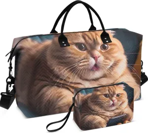 Funny Kitten Cat Print Duffle Travel Bag Cosmetic Pouch Set of 2, Print Women Sports Duffle Bag Duffel for Traveling
