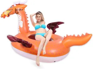 Funny Pool Floats, Large Pool Float with 2 Fast Valves, Big Animal Party Pool Floaties for Swimming Pool, Rideable Blow Up Dragon Giant Pool Float for Adults, Patch Kit Included