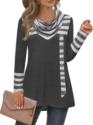Furnex Women's Long Sleeve Cowl Neck Tunic Top Casual Pullover Sweatshirt
