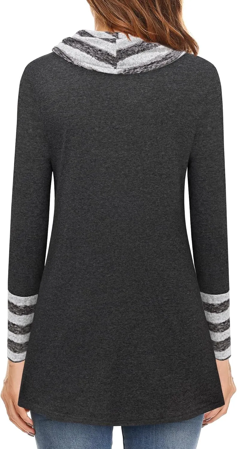 Furnex Women's Long Sleeve Cowl Neck Tunic Top Casual Pullover Sweatshirt