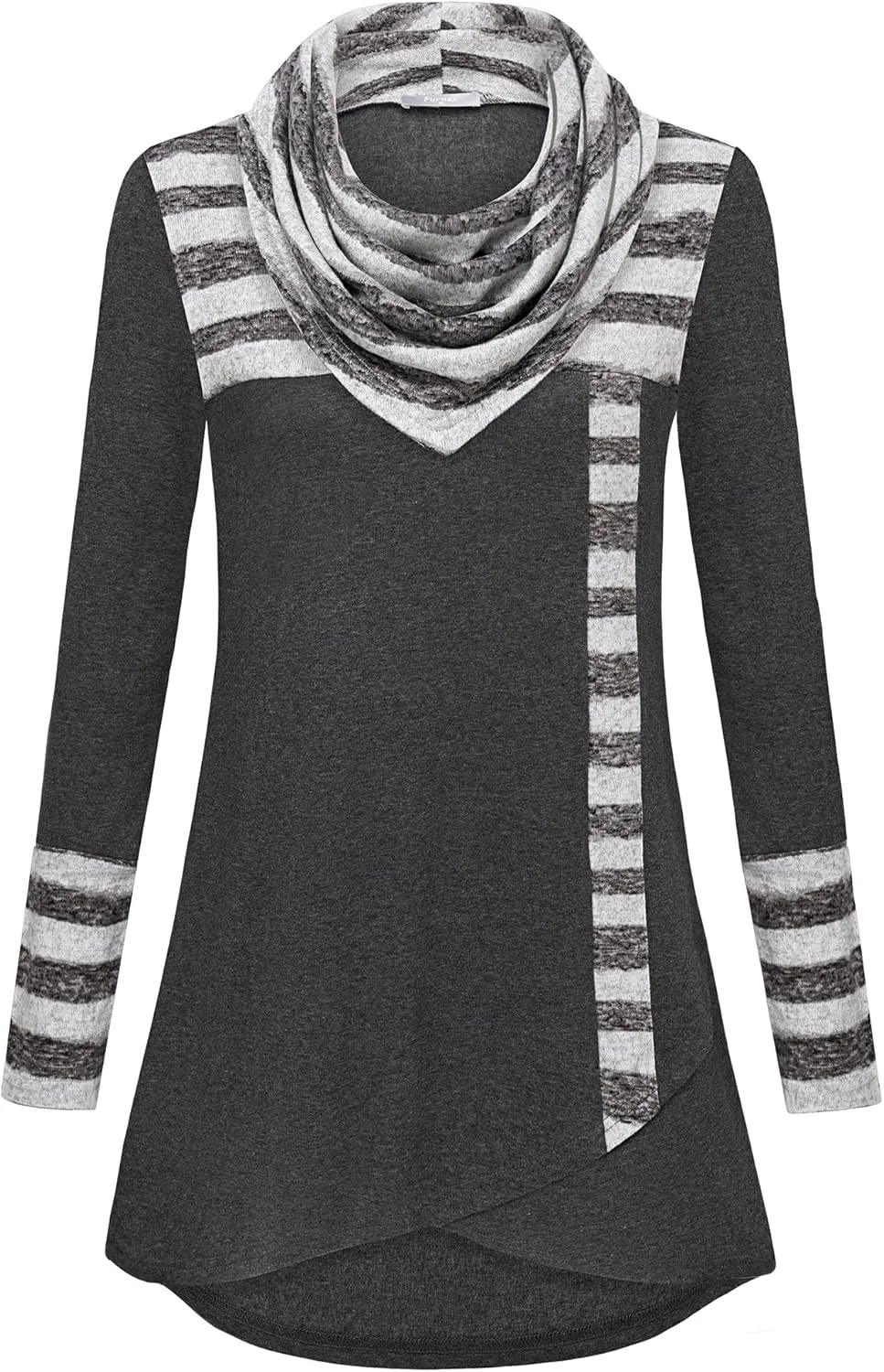 Furnex Women's Long Sleeve Cowl Neck Tunic Top Casual Pullover Sweatshirt