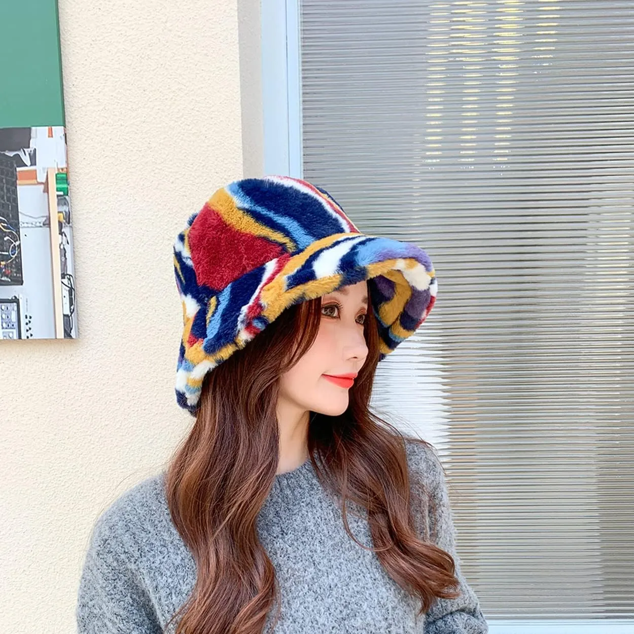 Fuzzy Fur Bucket Hat for Women - Warm Plush Sherpa Winter Hat