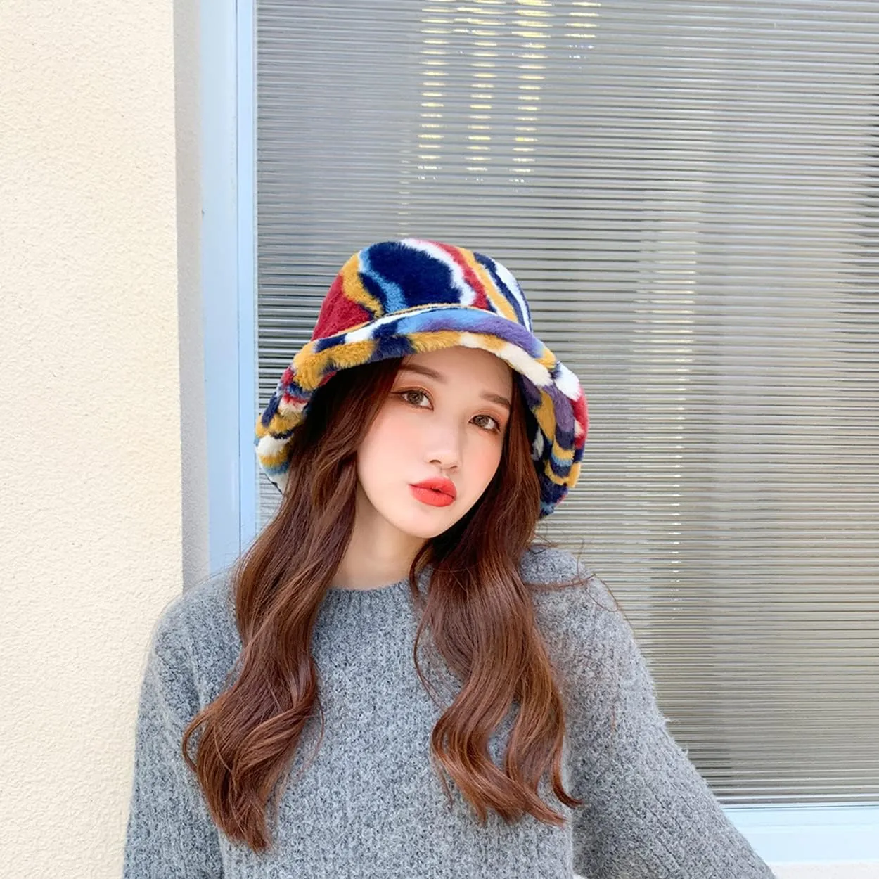 Fuzzy Fur Bucket Hat for Women - Warm Plush Sherpa Winter Hat