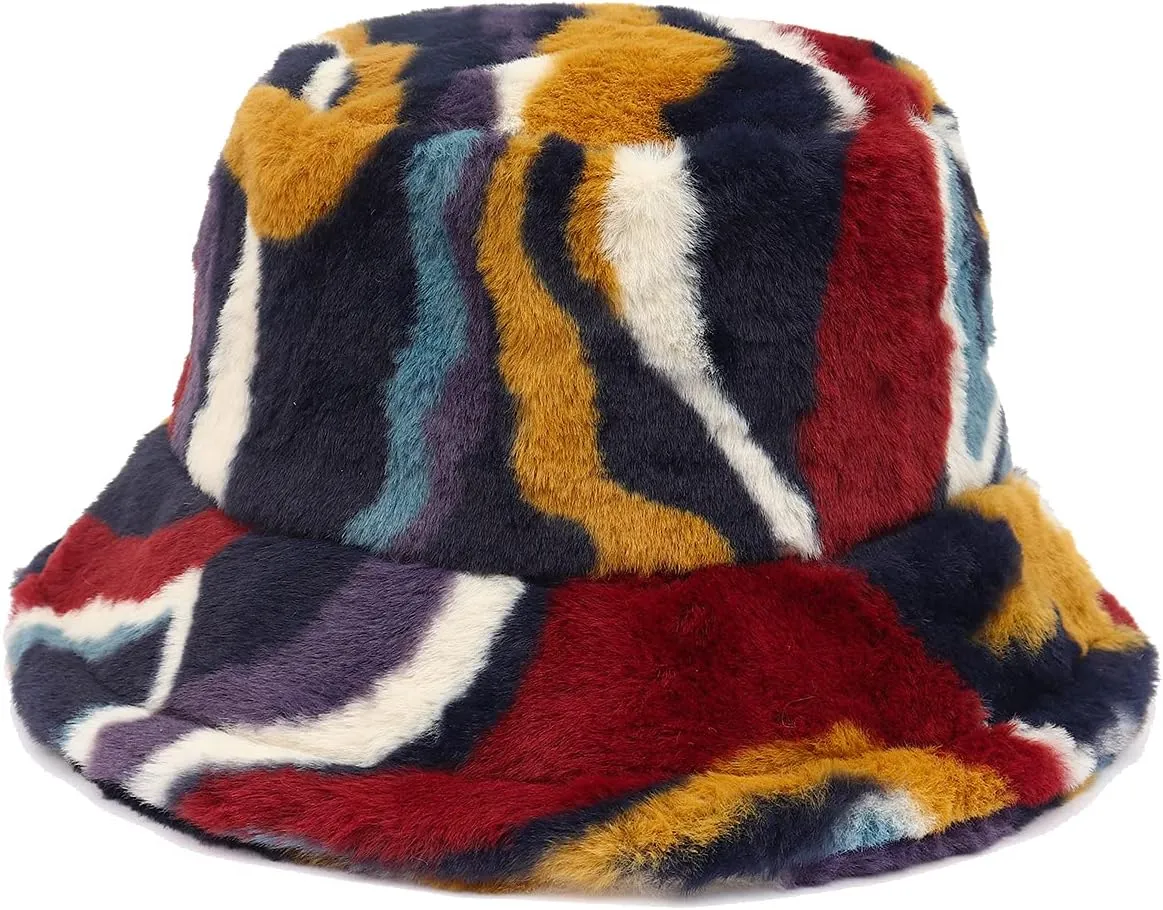 Fuzzy Fur Bucket Hat for Women - Warm Plush Sherpa Winter Hat
