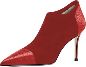 FYS Women's Sexy Stiletto High Heel Short Booties Fashion Pointed Toe Patchwork Ankle Boots Slip On Crocodile Print Fall Dress Party Shoes Size 4-16 US