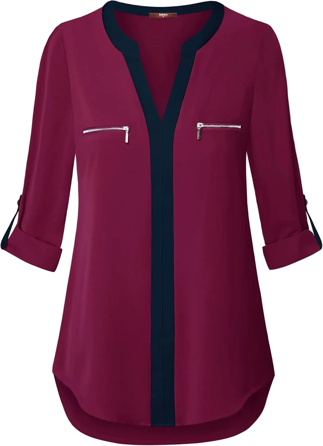 Gaharu Women's Casaul 3/4 Sleeve Shirts Tops V Neck Chiffon Blouses