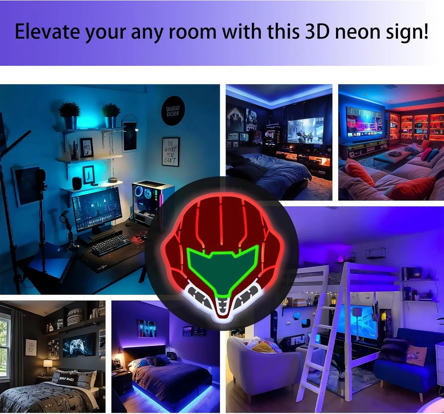 Gamer Neon Signs For Wall Decor, Game Room Decor. Samus Edge-Lit LED Sign, Gaming Lights For Teen Boy Men Gamer Gifts.